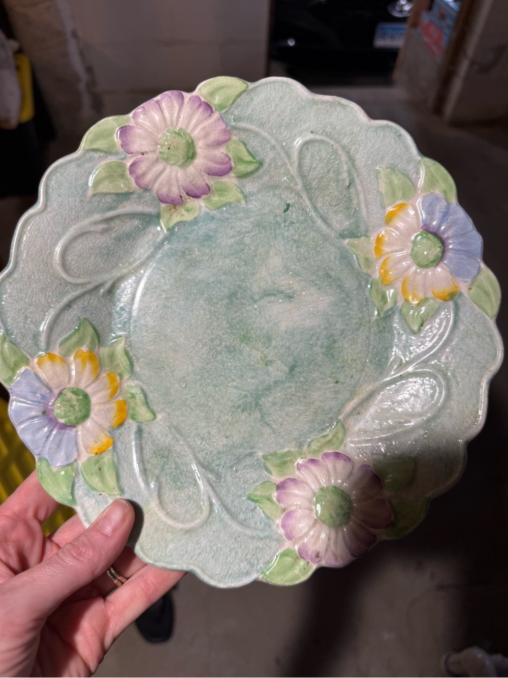 Source Unknown Pastel Green Floral Ceramic Dessert Plate